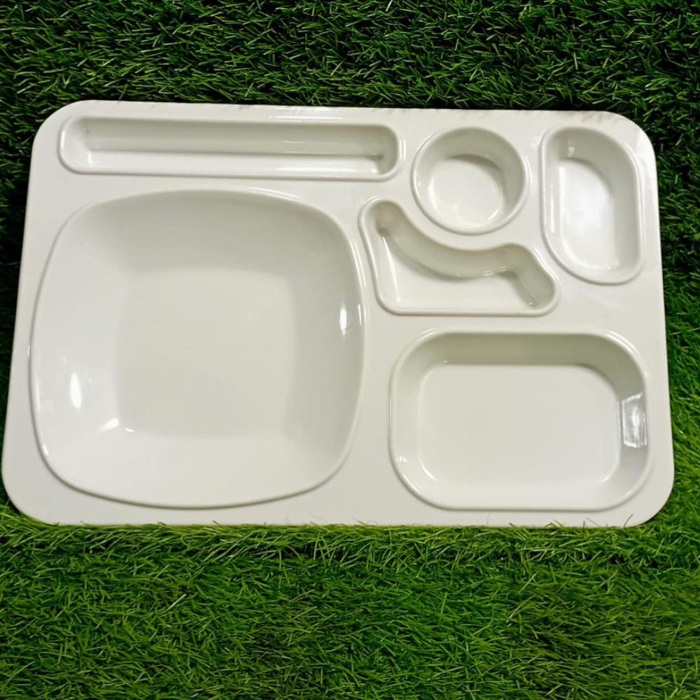 Rectangular Melamine Serving Tray – 6 Portion Divided Food & Snack Platter