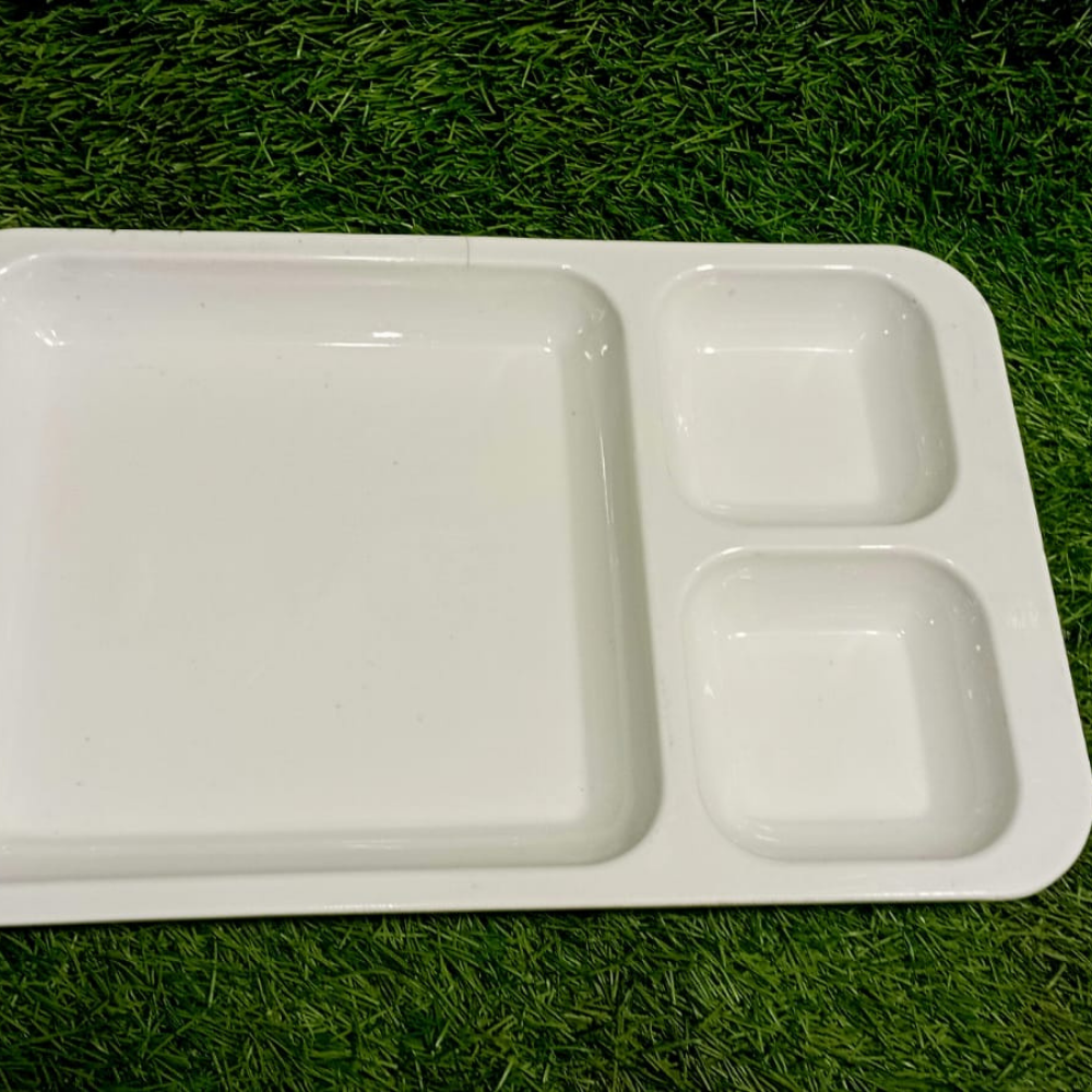 Rectangular Melamine Serving Tray – 3 Portion Divided Snack & Food Platter