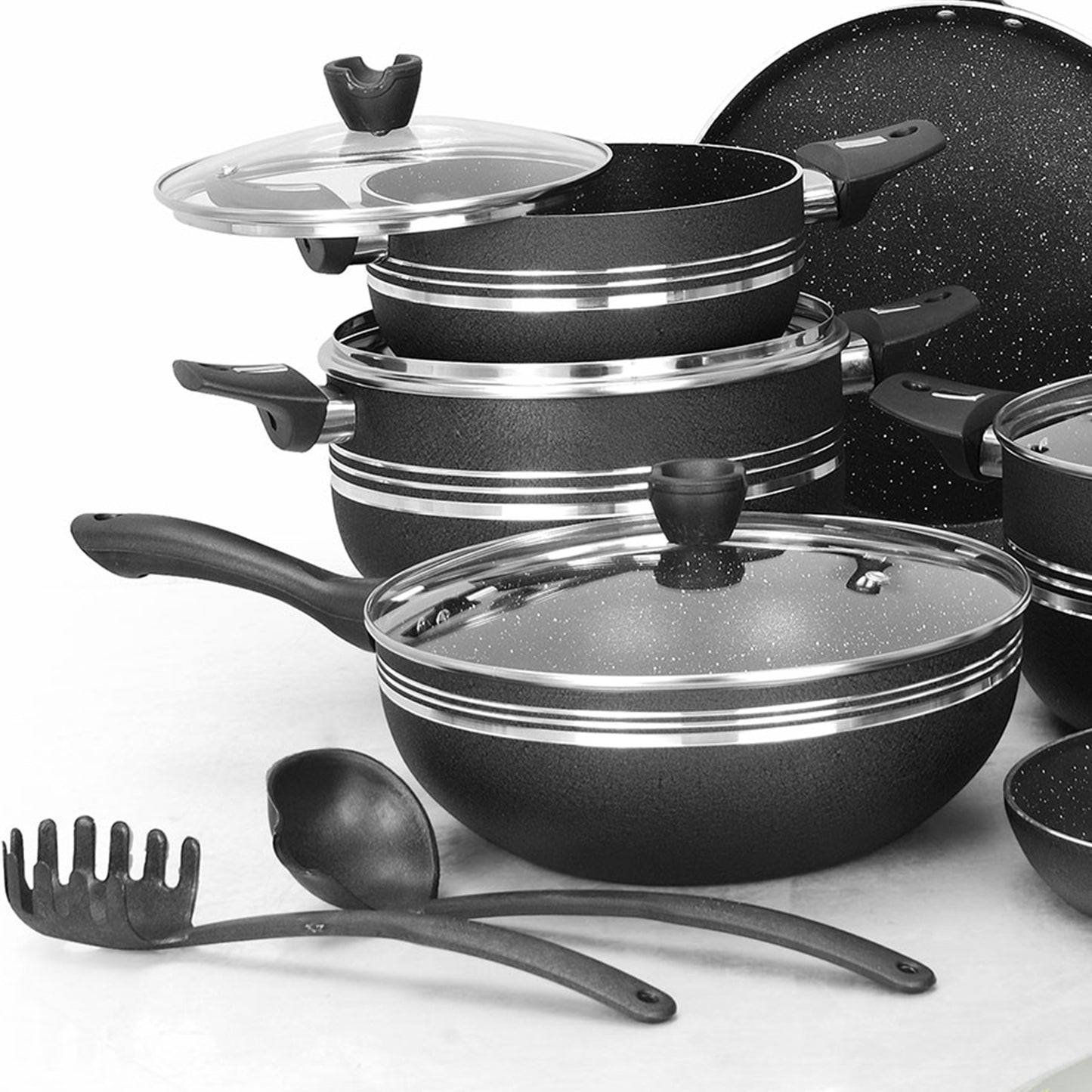 17 Pieces AR Marble Coated Non Stick P 17 - Black
