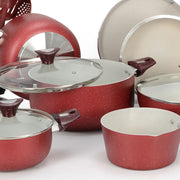 19 Pieces AR Marble Coated Non Stick Glory Set - Maroon & Off White
