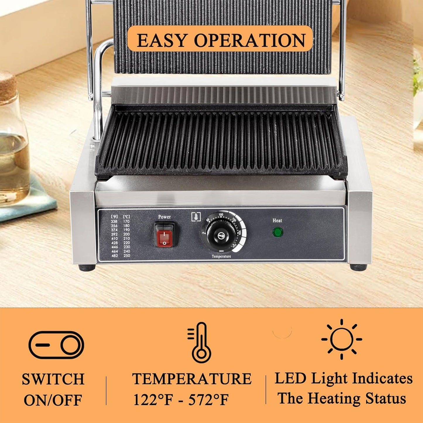 EVOR Commercial Panini Press Grill, 19"x9" Electric Sandwich Maker Griddle Plate