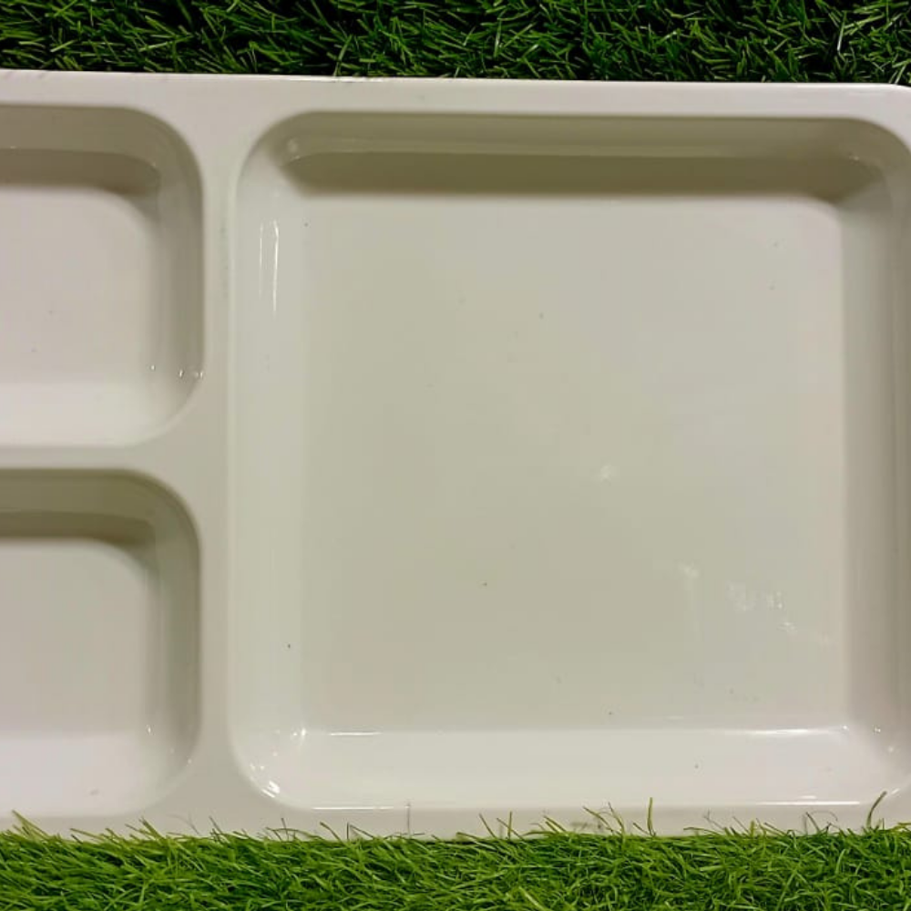 Rectangular Melamine Serving Tray – 3 Portion Divided Snack & Food Platter