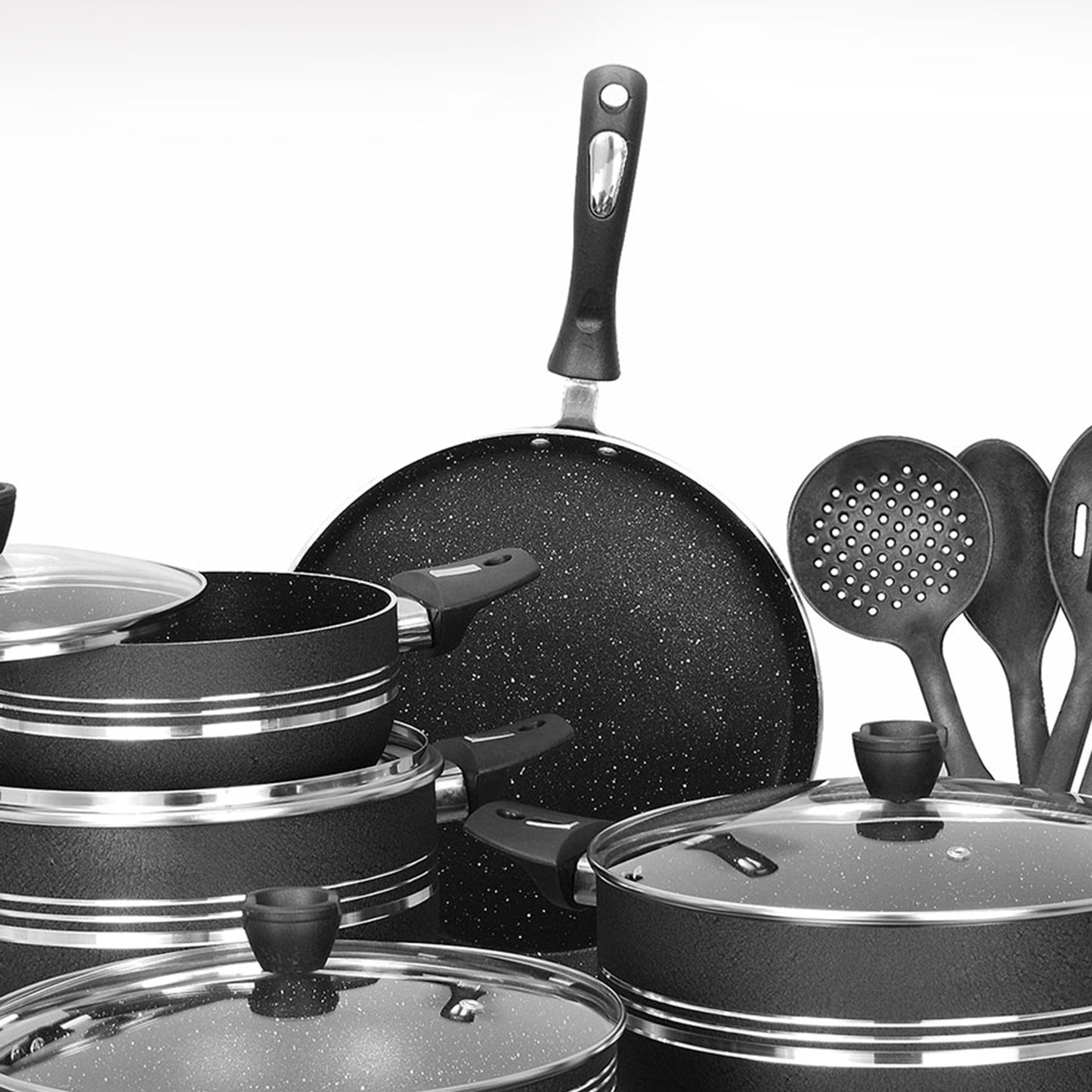 17 Pieces AR Marble Coated Non Stick P 17 - Black