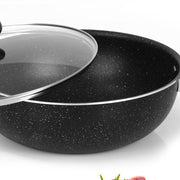 AR Marble Coated Non Stick Wok Karahi - Black