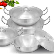 8 Pieces AR Metal Finish Round Wok Set