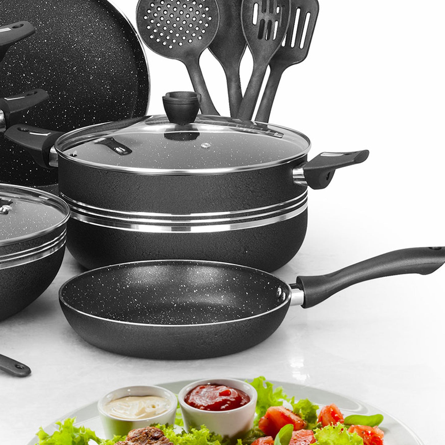 17 Pieces AR Marble Coated Non Stick P 17 - Black