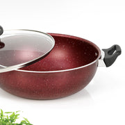 AR Marble Coated Non Stick Wok Karahi - Maroon