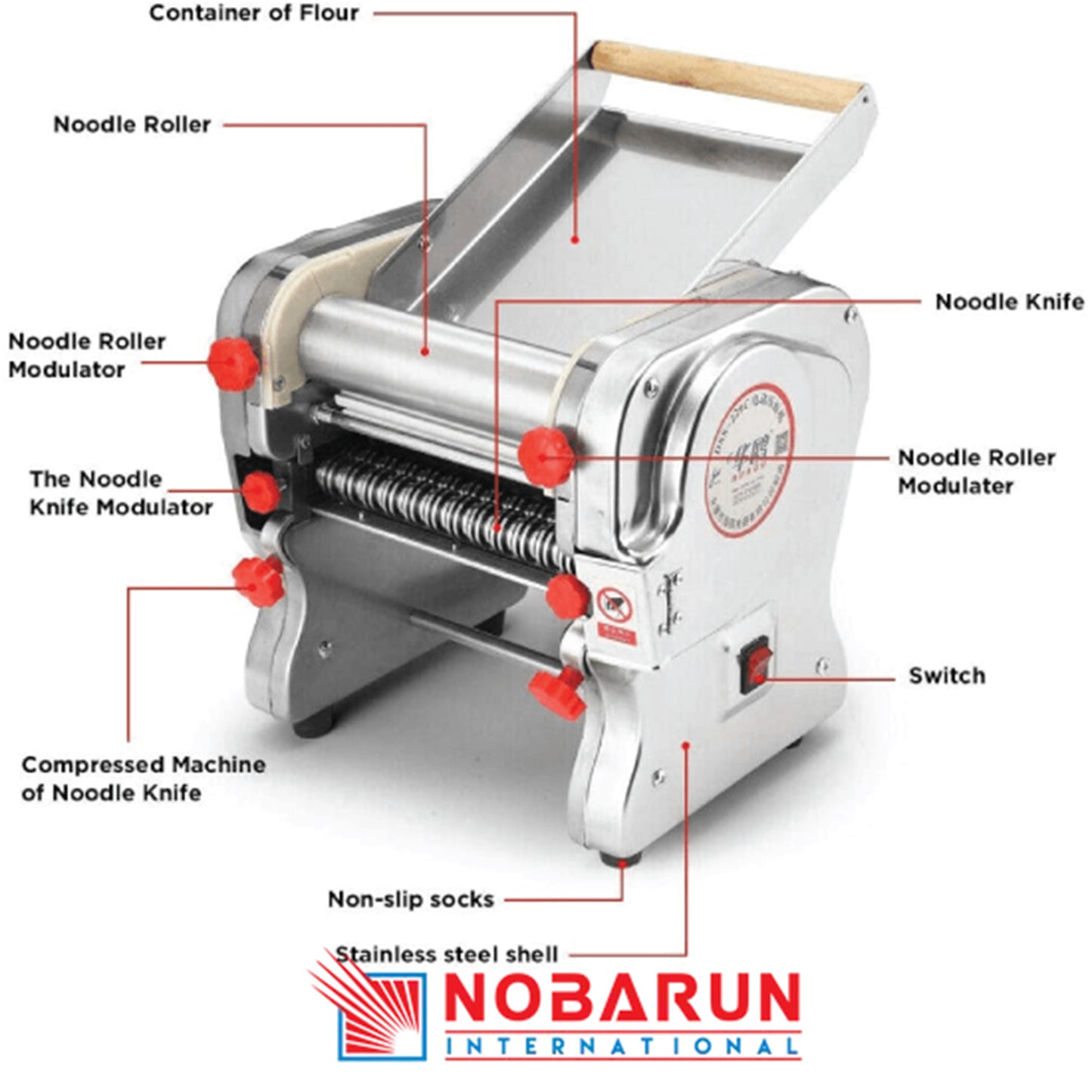 Commercial Kneading Machine Electric Noodles Pasta Maker Stainless Steel Press Roller