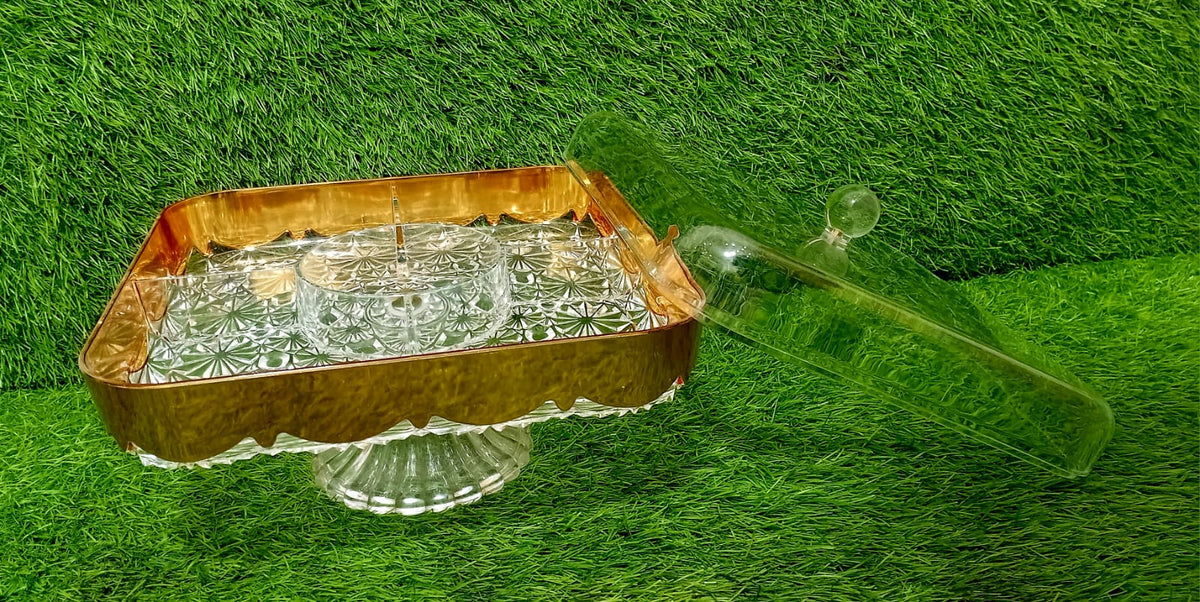 Acrylic Dry Fruit Dish with Stand – Elegant Multi-Section Snack & Dry Fruit Server