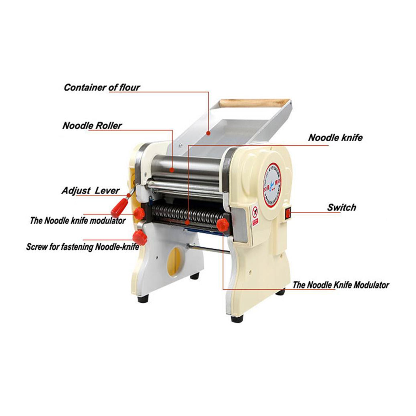 Commercial Kneading Machine Electric Noodles Pasta Maker Stainless Steel Press Roller