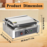 EVOR Commercial Panini Press Grill, 19"x9" Electric Sandwich Maker Griddle Plate
