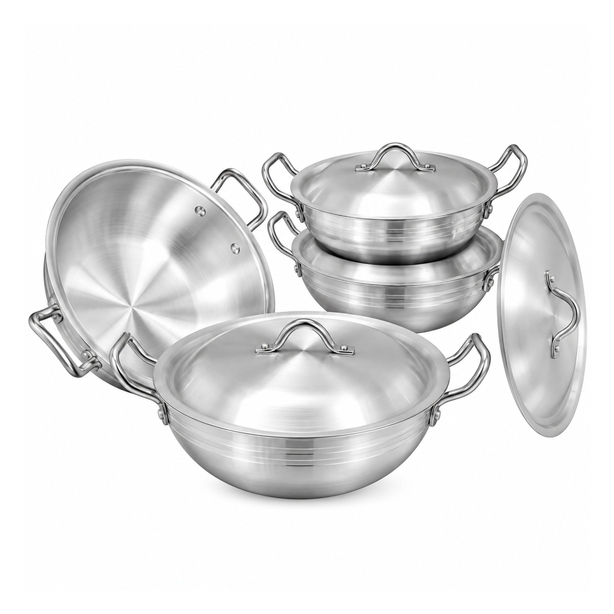 8 Pieces AR Metal Finish Round Wok Set | Premium Cookware Set