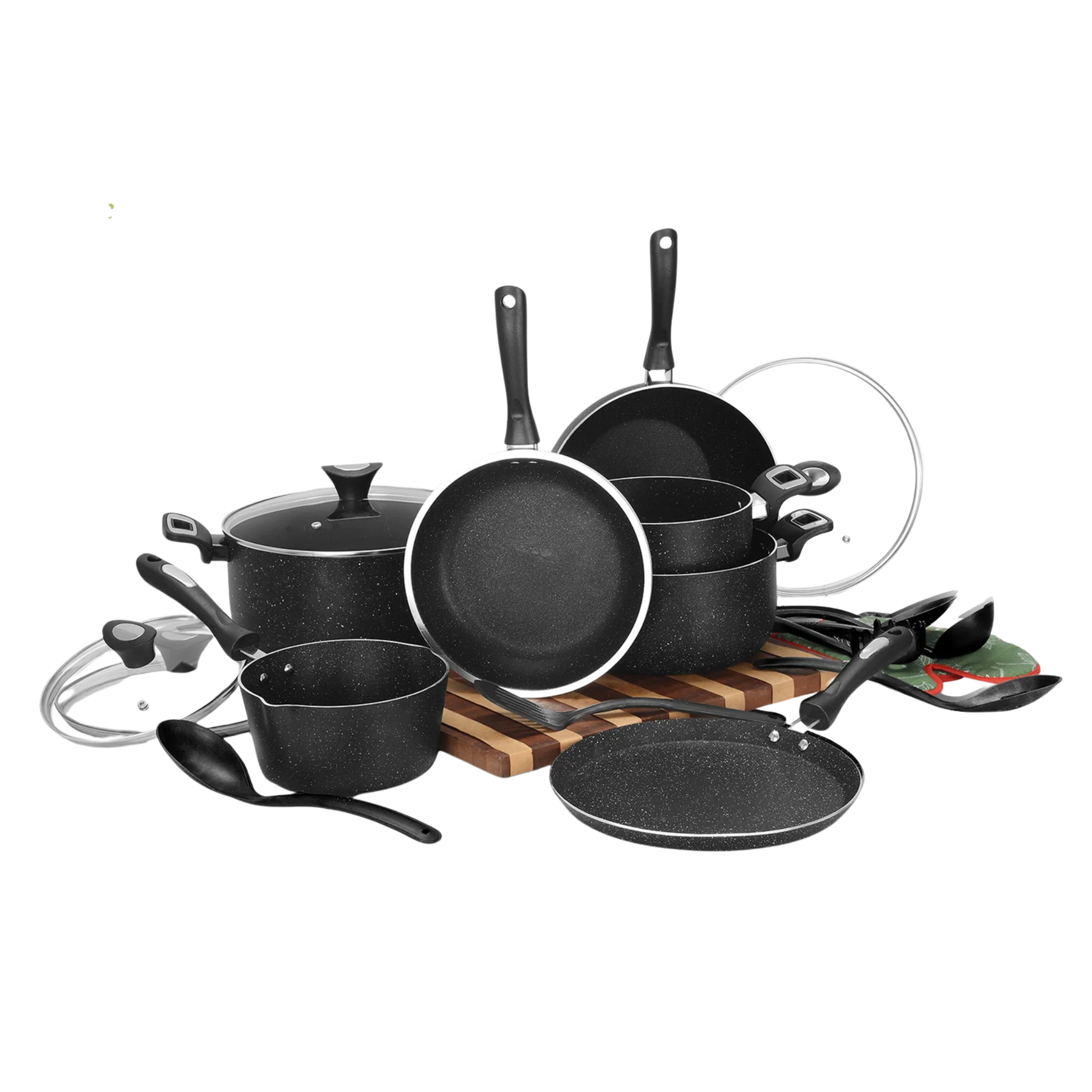 19 Pieces AR Marble Glory Cookware Black | Premium Kitchen Set