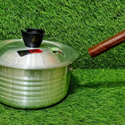 Close-up AR Stainless Steel Sauce Pan with seamless sides and easy-clean interior