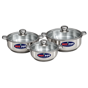 3 Pcs Stainless Steel Hotpot Set with Glass Lid | Elegant Serving Set