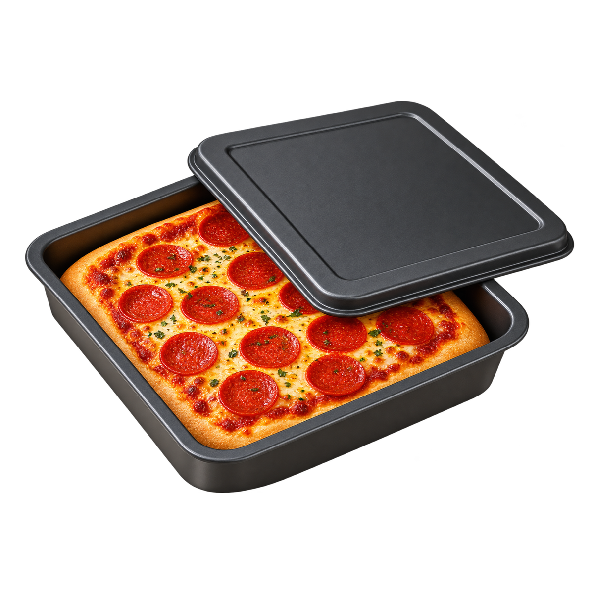 Non Stick Square Pizza Pan with Lid | Premium Pizza Baking Pan