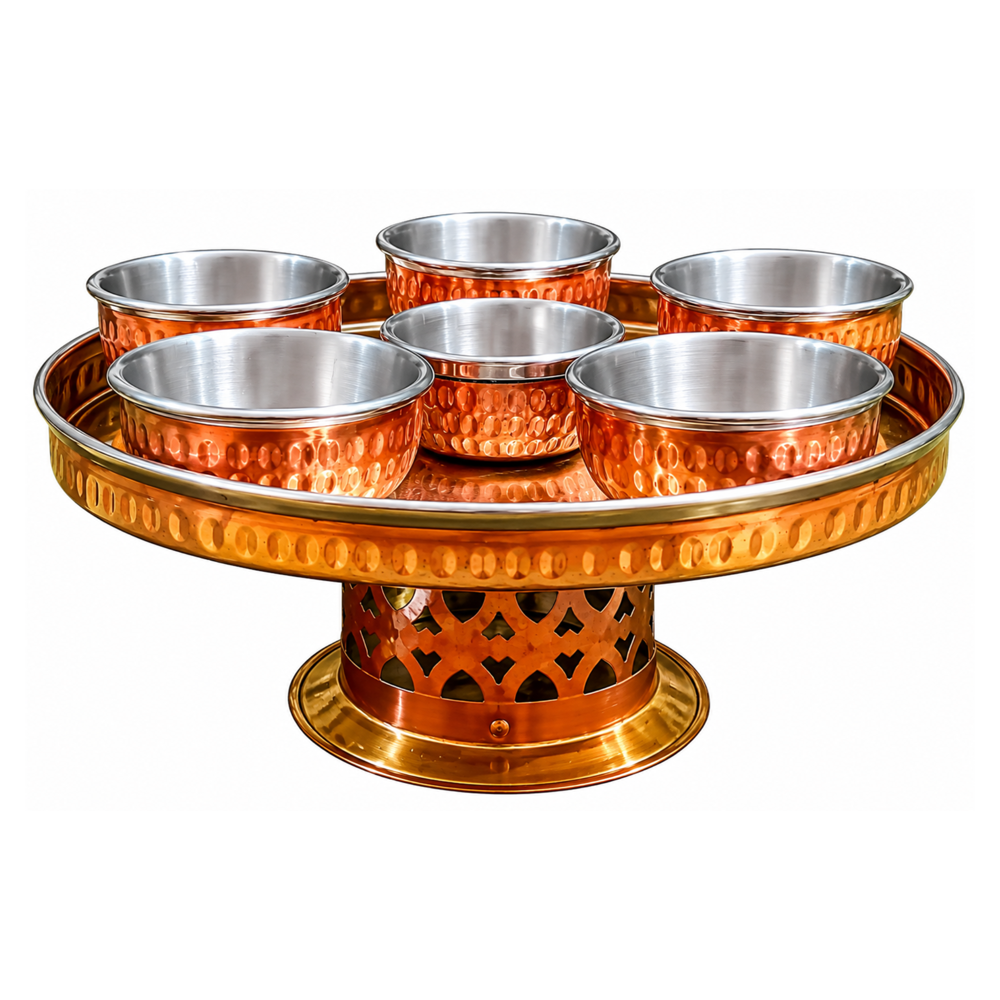 Premium Copper Indian Serving Thali (6 Dips) | Umar Hotelier