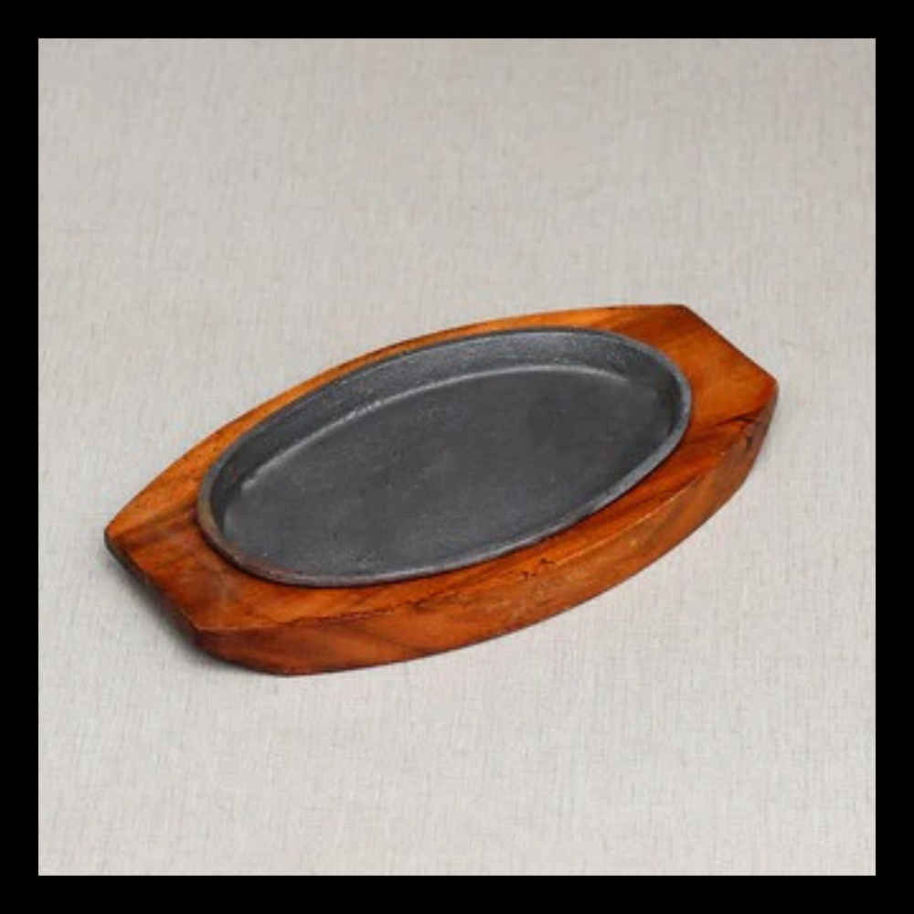 Oval Sizzling Dish with Wooden Base – Serve Hot & Stylish