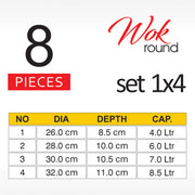 8 Pieces AR Metal Finish Round Wok Set