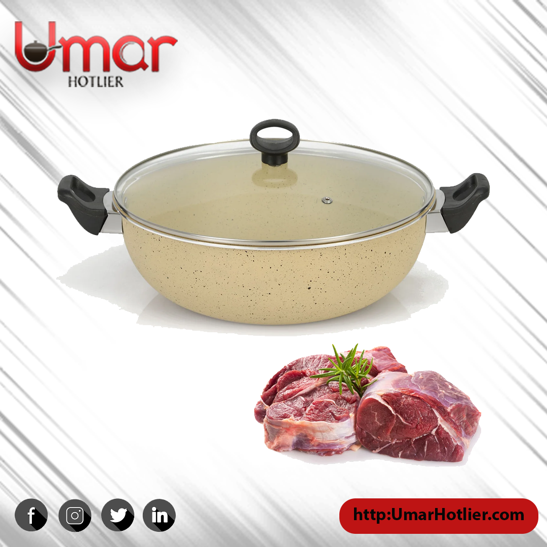 AR Marble Coated Non Stick Wok Karahi - Off White