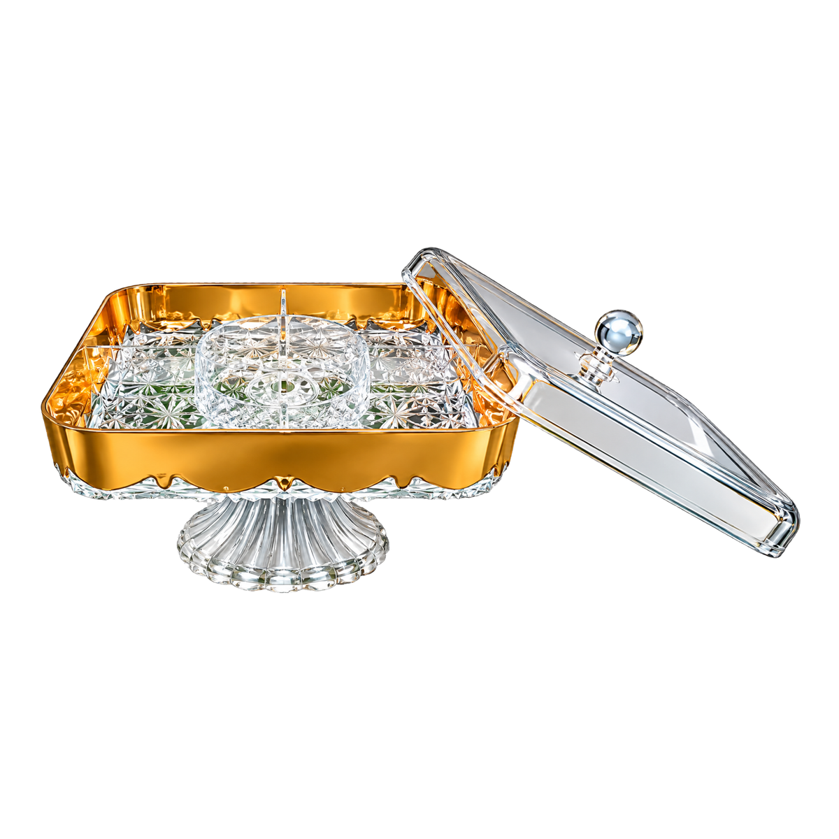 Acrylic Dry Fruit Dish with Stand – Elegant Multi-Section Snack & Dry Fruit Server